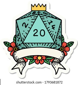 sticker of a natural 20 critical hit D20 dice roll