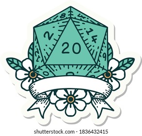 sticker of a natural 20 critical hit D20 dice roll