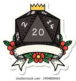 sticker of a natural 20 critical hit D20 dice roll