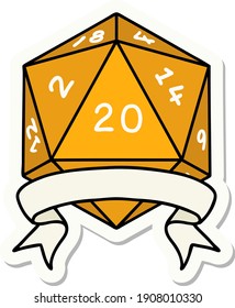 sticker of a natural 20 critical hit D20 dice roll