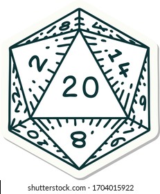 sticker of a natural 20 D20 dice roll