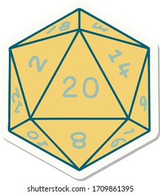 sticker of a natural 20 D20 dice roll