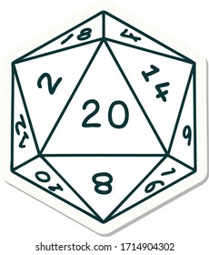 sticker of a natural 20 D20 dice roll