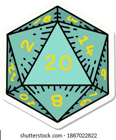 sticker of a natural 20 D20 dice roll