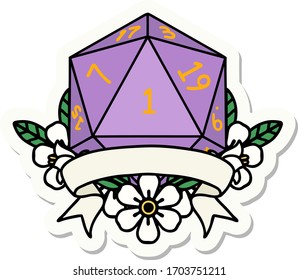 sticker of a natural one d20 dice roll