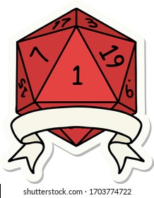 sticker of a natural one d20 dice roll