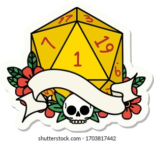 sticker of a natural one d20 dice roll