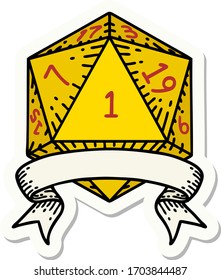 sticker of a natural one d20 dice roll