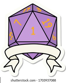sticker of a natural one d20 dice roll