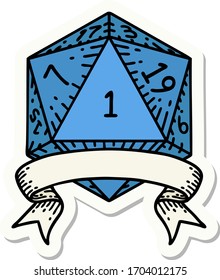 sticker of a natural one d20 dice roll