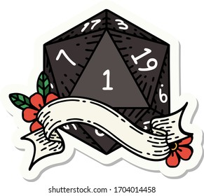 sticker of a natural one d20 dice roll