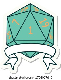 sticker of a natural one d20 dice roll