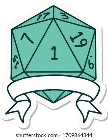 sticker of a natural one d20 dice roll