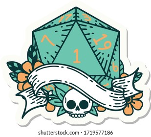 sticker of a natural one d20 dice roll
