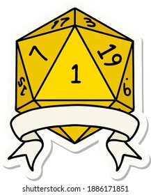 sticker of a natural one d20 dice roll