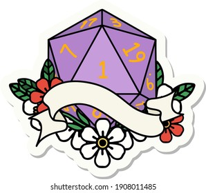 sticker of a natural one d20 dice roll