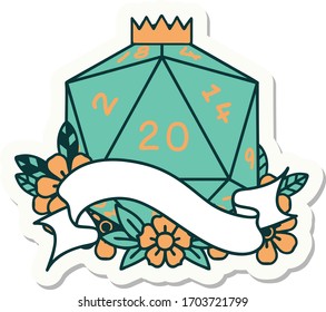 sticker of a natural twenty D20 dice roll