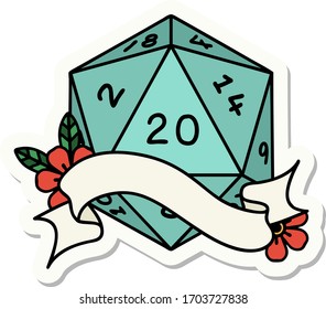 sticker of a natural twenty D20 dice roll