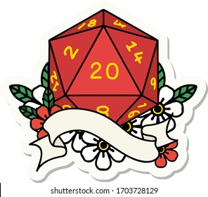 sticker of a natural twenty D20 dice roll