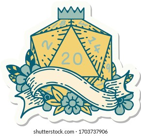 sticker of a natural twenty D20 dice roll