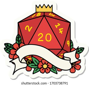 sticker of a natural twenty D20 dice roll