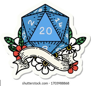 sticker of a natural twenty D20 dice roll