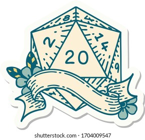 sticker of a natural twenty D20 dice roll