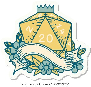 sticker of a natural twenty D20 dice roll
