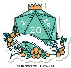 sticker of a natural twenty D20 dice roll
