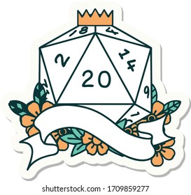 sticker of a natural twenty D20 dice roll