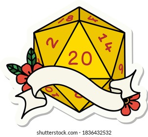 sticker of a natural twenty D20 dice roll