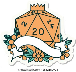 sticker of a natural twenty D20 dice roll