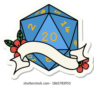 sticker of a natural twenty D20 dice roll