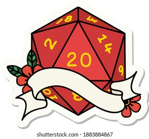 sticker of a natural twenty D20 dice roll