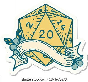 sticker of a natural twenty D20 dice roll