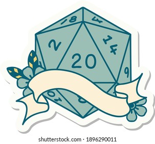 sticker of a natural twenty D20 dice roll