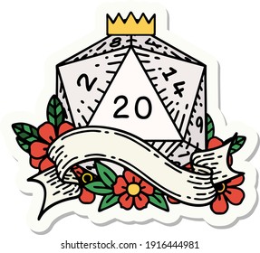 sticker of a natural twenty D20 dice roll