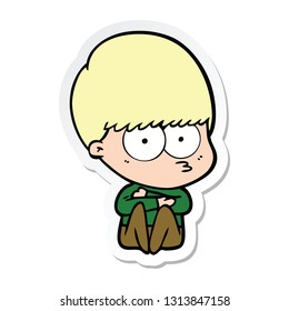 sticker of a nervous cartoon boy