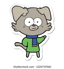 sticker of a nervous dog wearing scarf