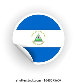 Sticker of Nicaragua flag with peel off corner isolated on white background. Paper banner or circle curl label sticker with flip edge. Vector color post note for advertising design