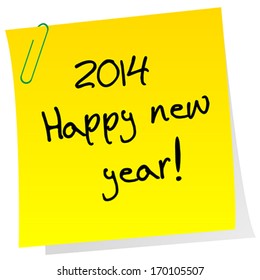 Sticker note with 2014 Happy New Year message