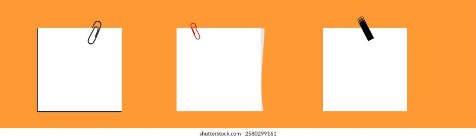 Sticker note with clip. Sticker with paper clip. Memo sticky note with paper clip. Paper clip with note paper.