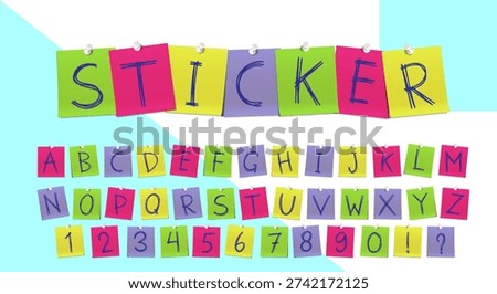 Sticker Notes Font - Colorful Handwritten Alphabet on Sticky Notes