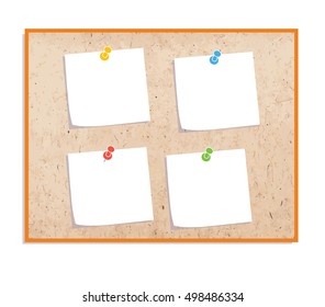 Sticker notes on the cock board. Bulletin board Vector illustration