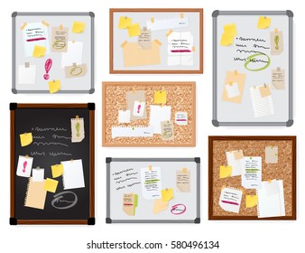 Sticker Notes Pined On Board Vector Illustration.