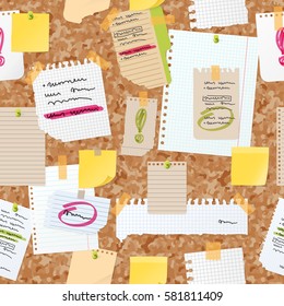 Sticker notes pined on board vector seamless pattern.