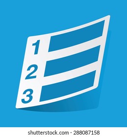 Sticker with numbered list icon, isolated on blue