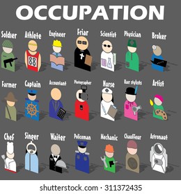 Sticker occupation icons posed stacked . A light and shadow. In vector format.