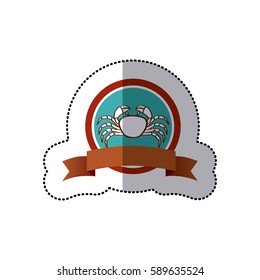 sticker old background circular border with crab and label vector illustration