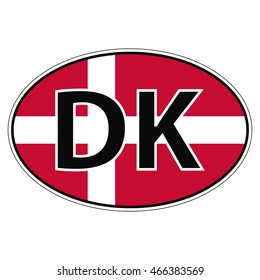 Sticker On Car, Flag Of Denmark With The Inscription DK Vector For Print Or Website Design For Language Buttons